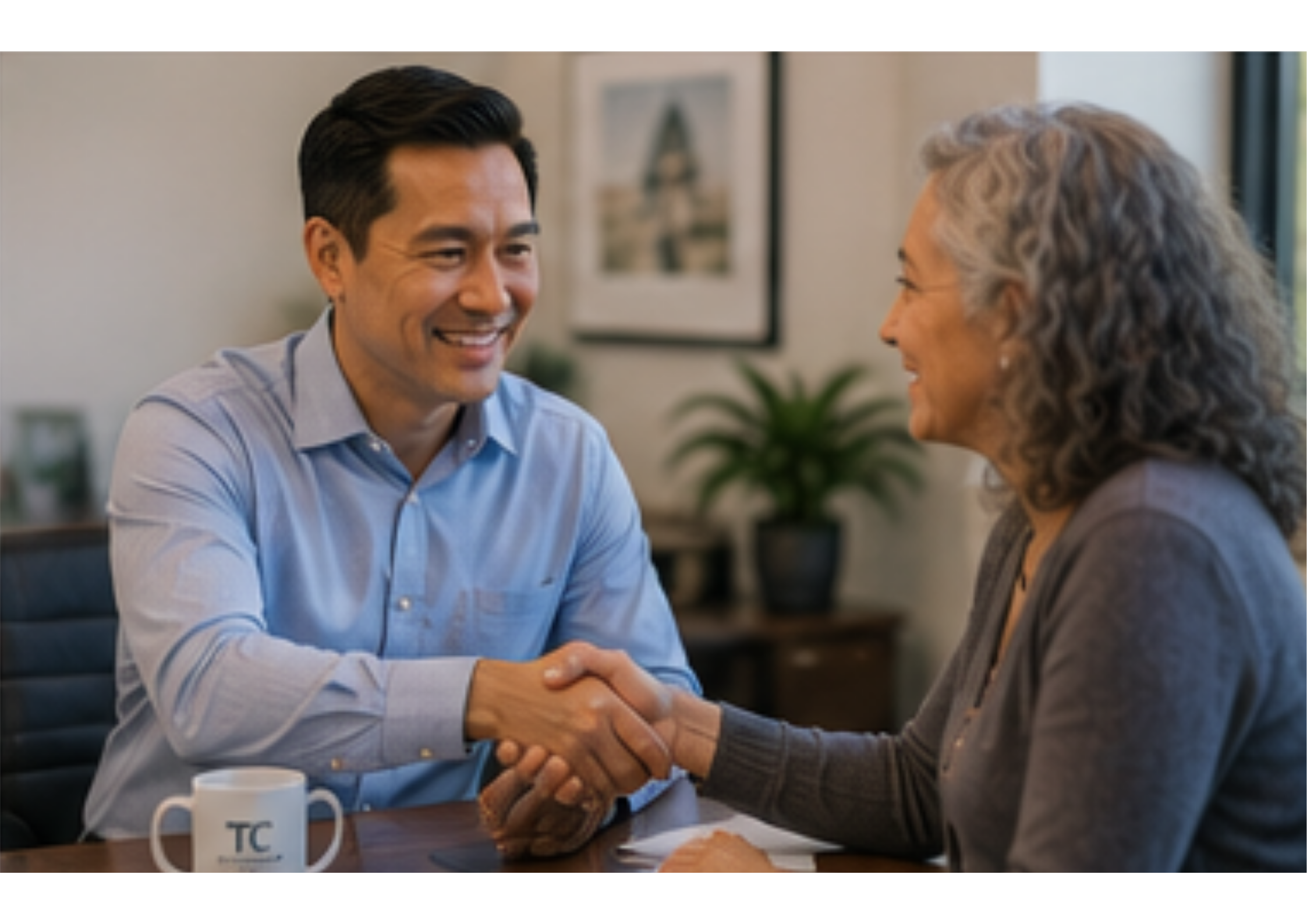 A man and a woman shaking hands