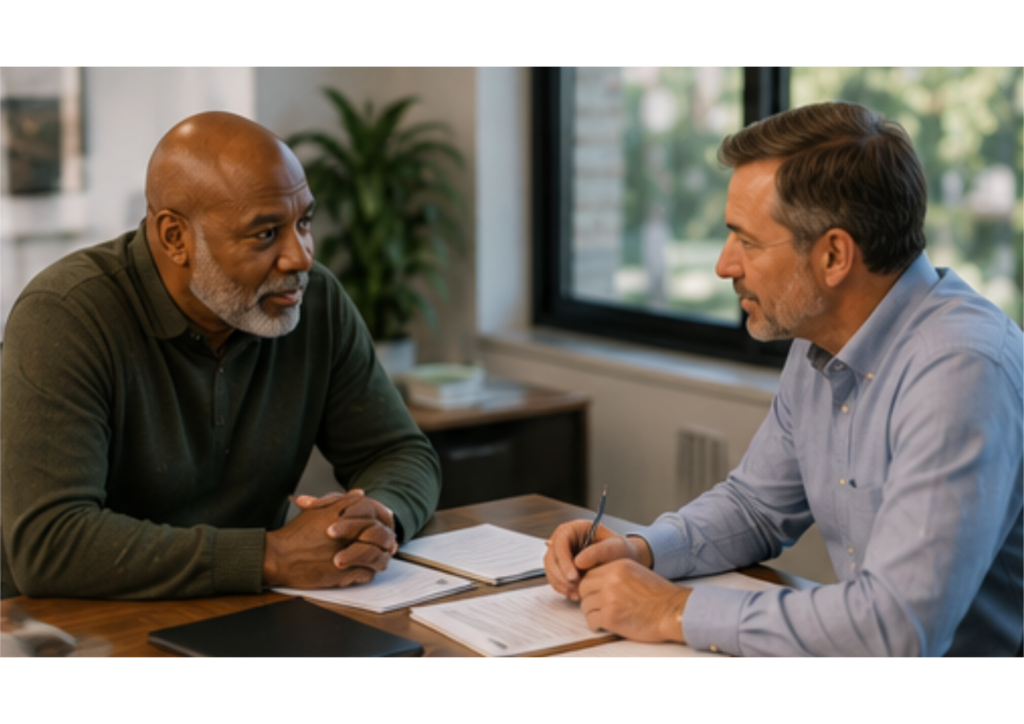 two men talking